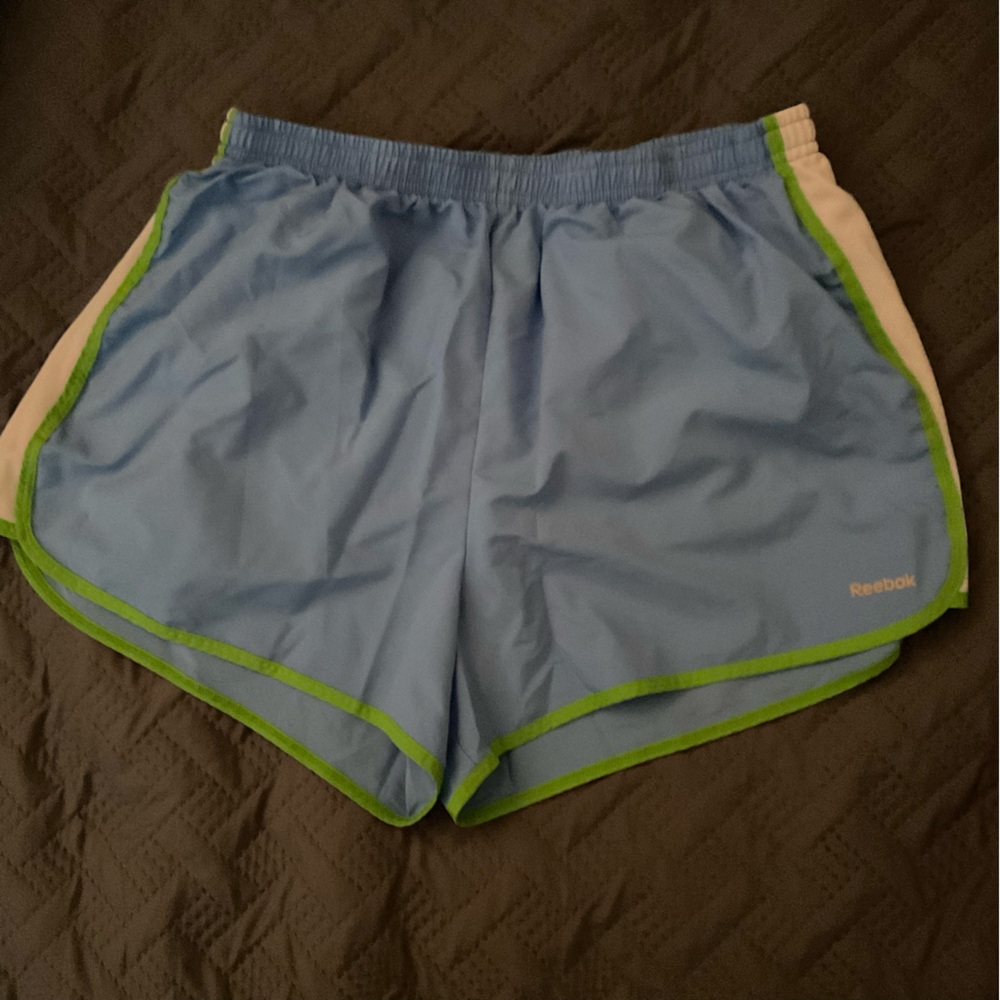 Reebok Women's Athletic Shorts in Blue with Green Trim